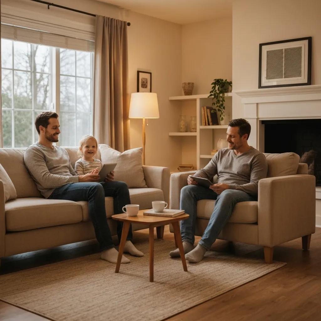 Cozy living room with a family enjoying time together, highlighting the importance of HVAC for even heating and home comfort.
